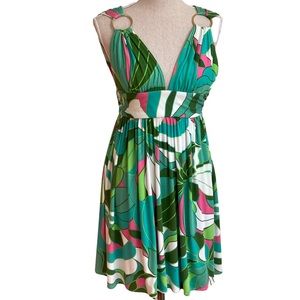 Milly Sexy Green Tropical Print Open Back Sun Dress Size Medium